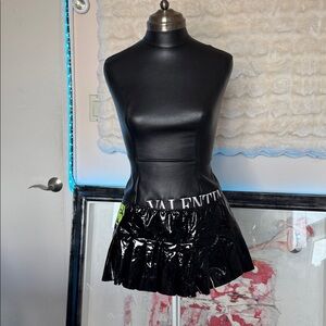 Dolls kill Black Vinyl Skirt / Biohazard (Logo pea green) leather faux leather